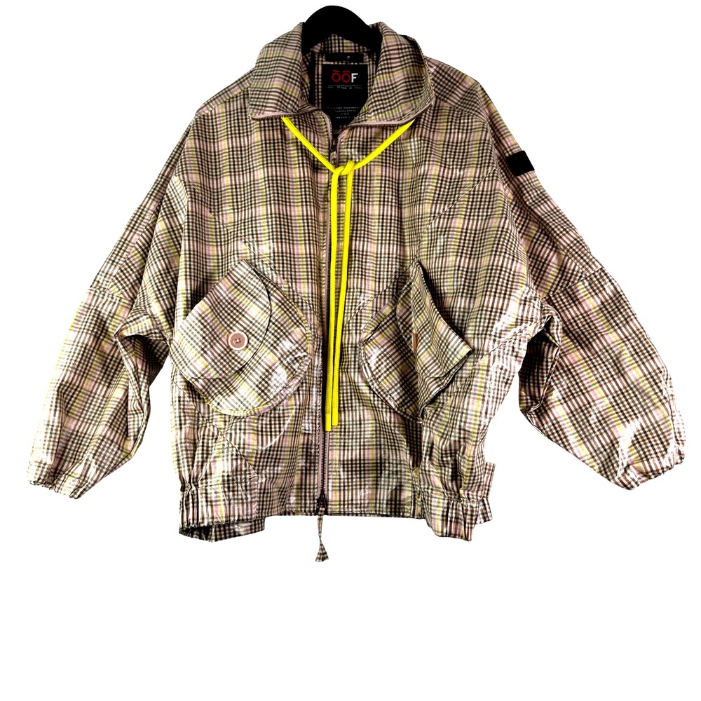New Oof Womens Plaid Italy Zip Rain Jacket Sz 42